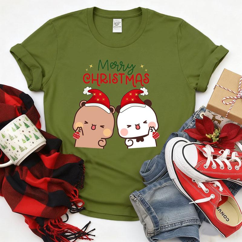 Merry Christmas Cute Funny Bubu Dudu Cartoon Emoticon Graphics Tshirt Ulzzang Men Woman Cotton Tees Trendy Holiday Party Shirt