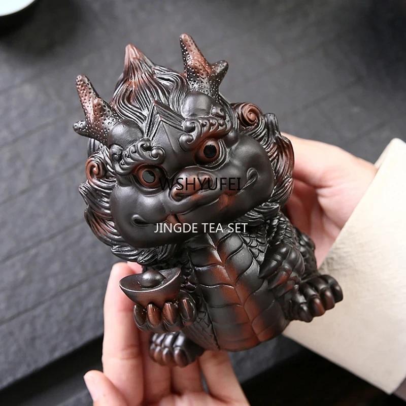 1pcs Purple pottery Chinese Dragon Tea Pet Living Room Tea Table ornament Home decoration accessories Tea Tray Decoration