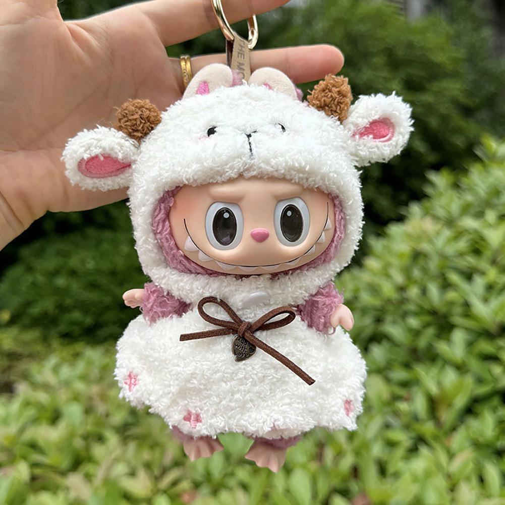 Für 17 cm Labubu Puppenkleidung, modische Kleidung, Kapuzenpullover, Puppenkleidung, farblich passende Kapuzenpullover, Puppenzubehör, süße Dekoration, kleine Tücher