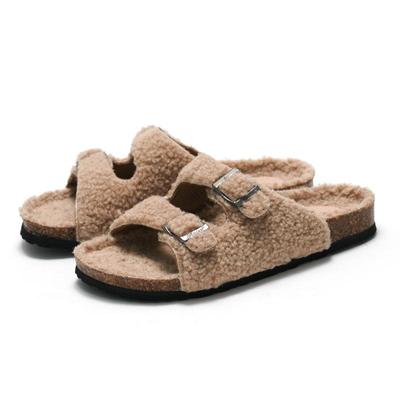 Women's Cork Slippers In Autumn and Winter Fashion Double Button Warm Plush Women's Cotton Slippers Home Slippers