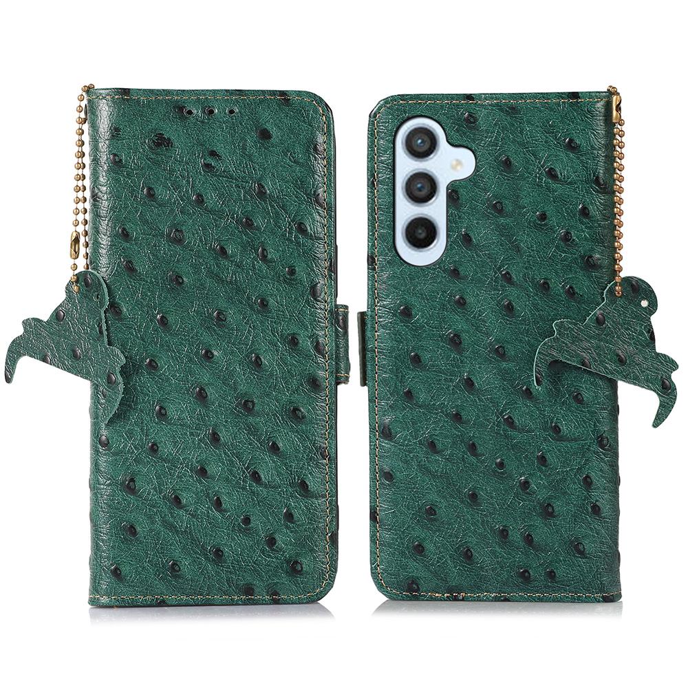 

For Samsung Galaxy A16 5G/A16 4G Case Genuine Cow Phone Cover Ostrich Texture RFID Blocking Card Holder A