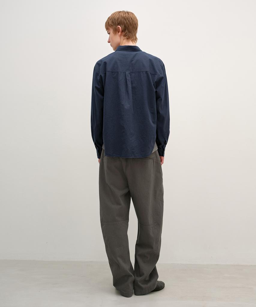 INSILENCE Garment-Dyed Striped Shirt Navy