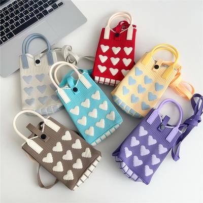 Knitted Mobile Phone Bag For Women In Spring And Autumn Cute Cartoon Versatile One Shoulder Diagonal Cross Bag Travel Coin Purse Small Handbag