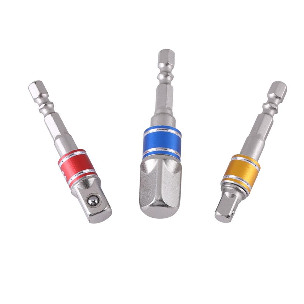 3PCS 1/4" 3/8" 1/2" Drive Socket Adapter Set Multi-Color 1/4 Inch Hex Shank Impact Grade Socket Adapter High Speed Nut Driver