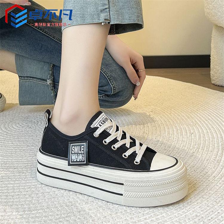 Platform Canvas Shoes Women's 2025 Spring and Autumn New Muffin Versatile Popular Sports and Leisure White Shoes Retro Board Shoes
