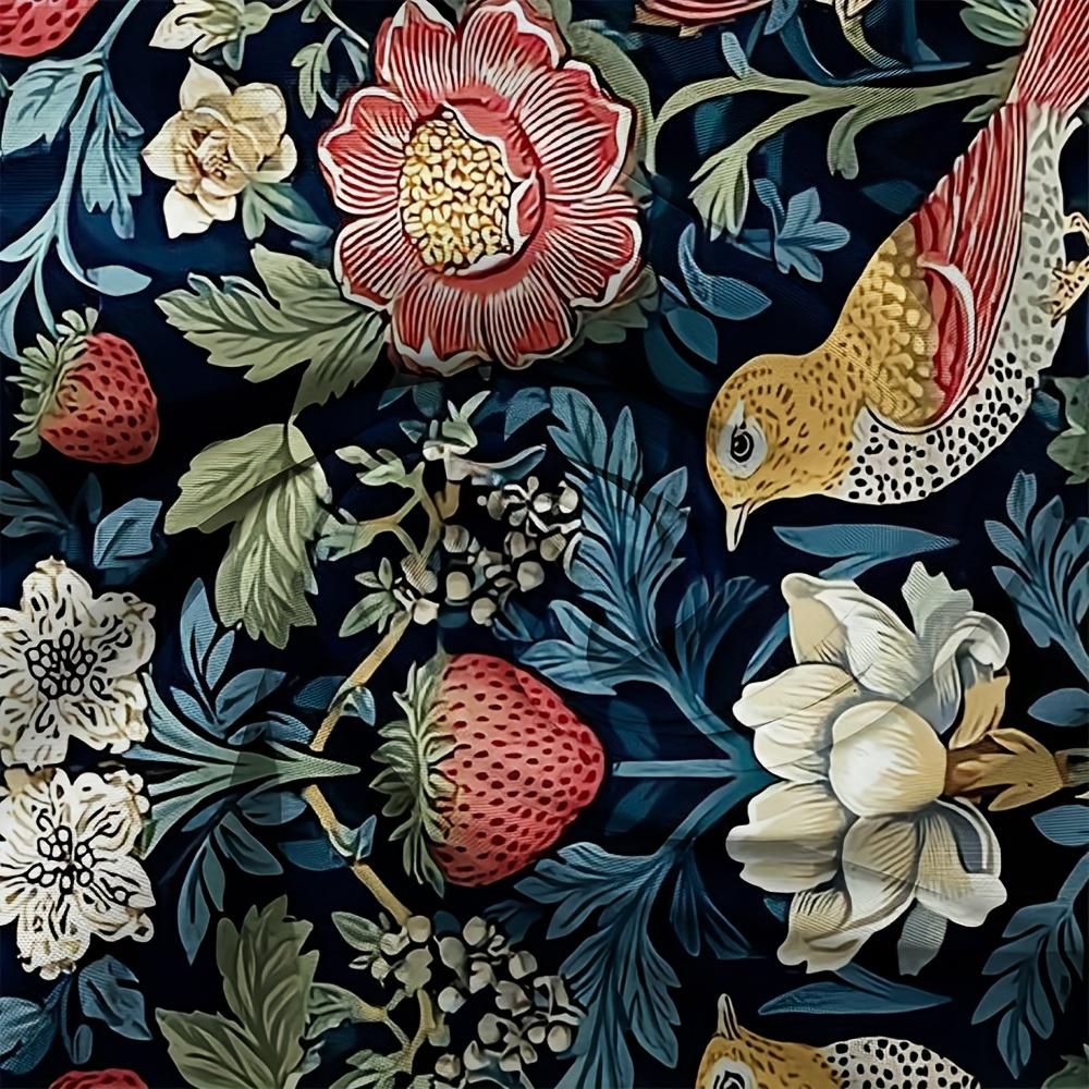 2pcs William Morris Style Curtains No Rod Navy Blue Bird & Floral Pattern, Sheer Polyester for Living Room, Bedroom, Door