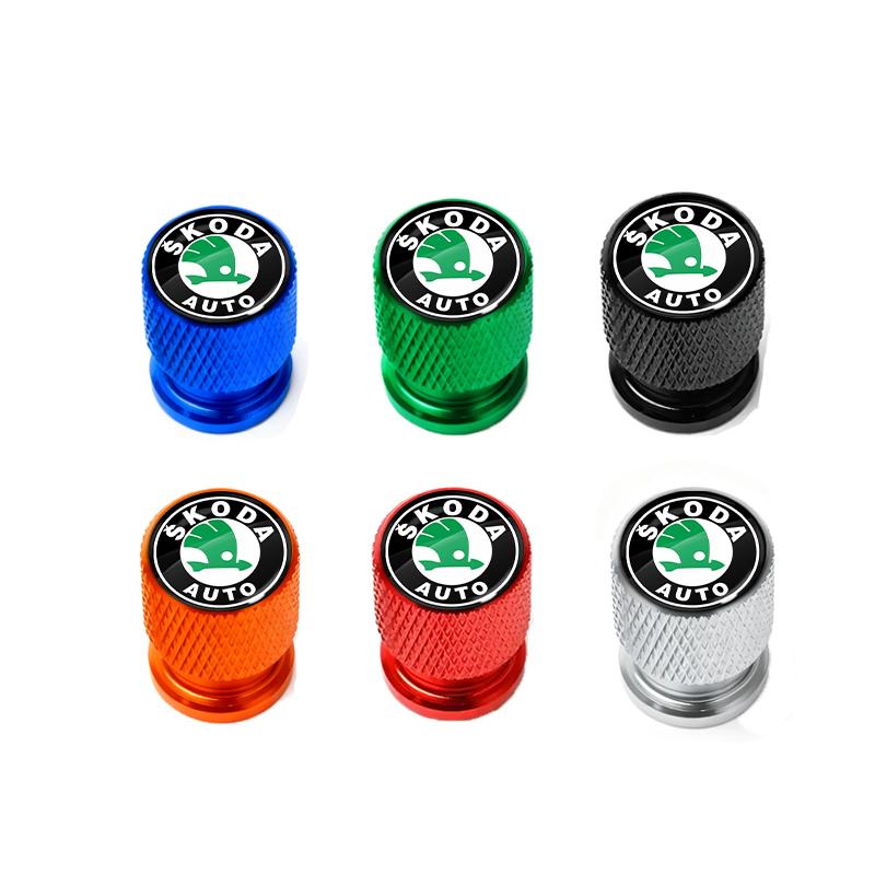 HRQB8 Car Tire Valve Stems Cap Aluminum Tyre Wheel Stem Air Valve Cover Airdust For Skoda Octavia Fabia Kamiq Kapoq Rapid SCALA Superb