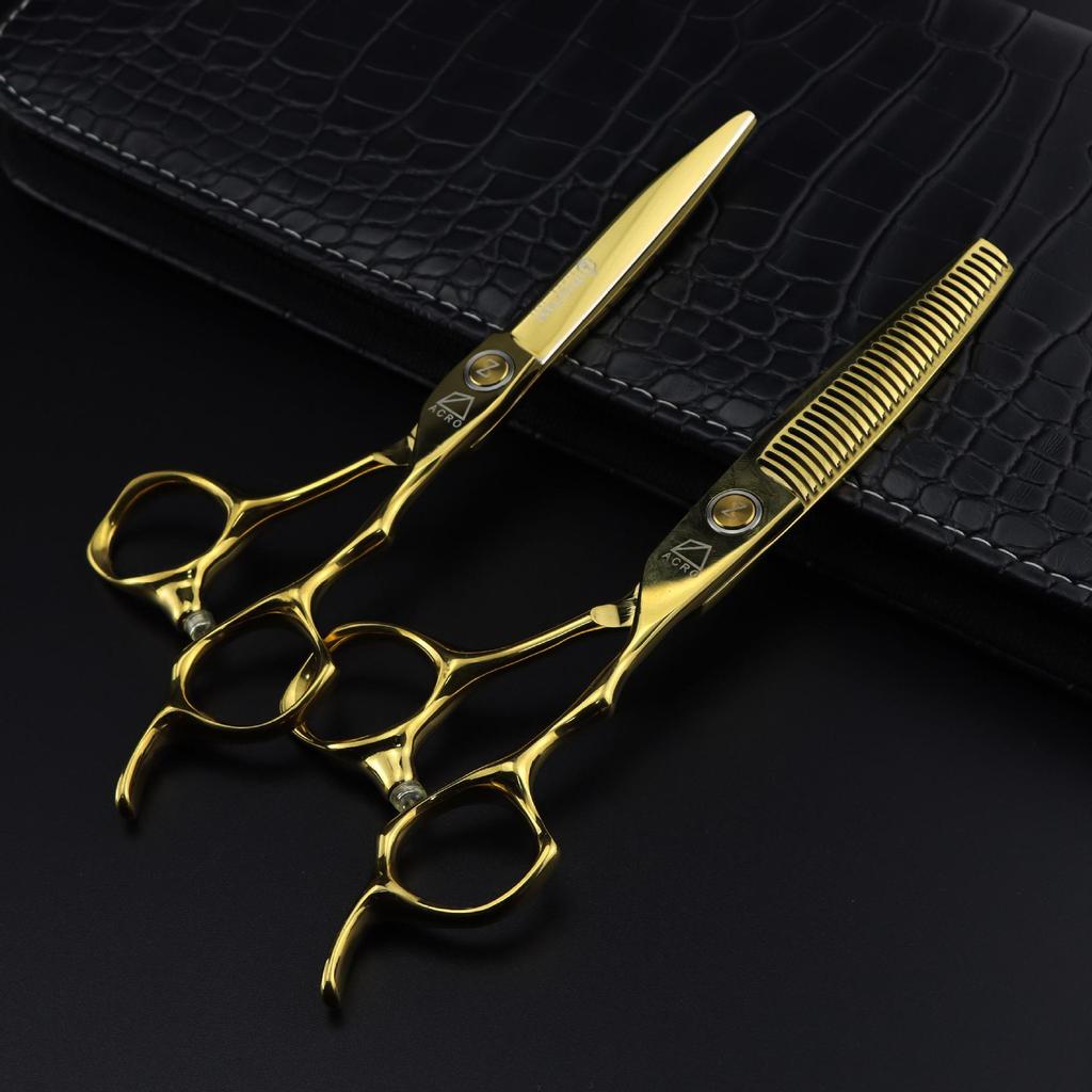 6.0” Mizutani FM-20 Gold Hairdressing Scissors: Barber, Straight, Bangs, Thinning Shears