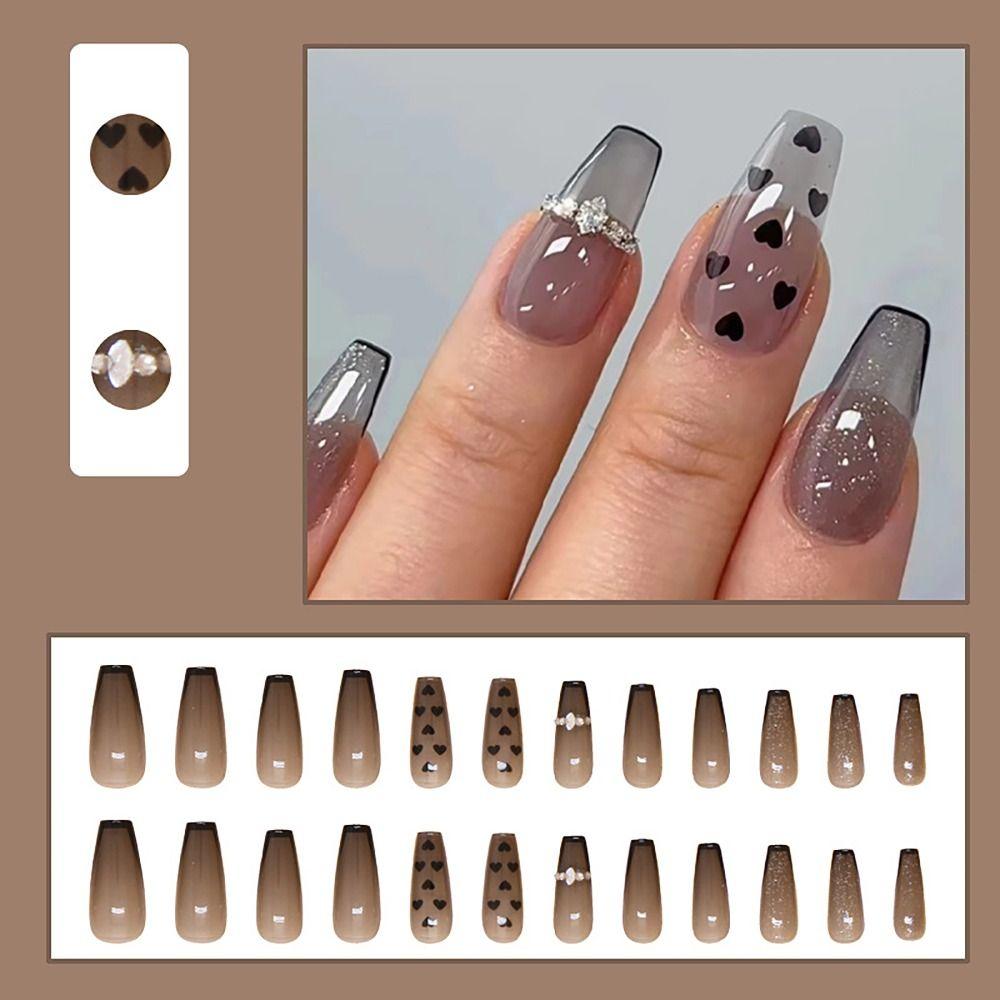 24/30PCS Gilt French Fake Nail Spice Glitter Press On Nails Reusable False Nail  for Women Girl