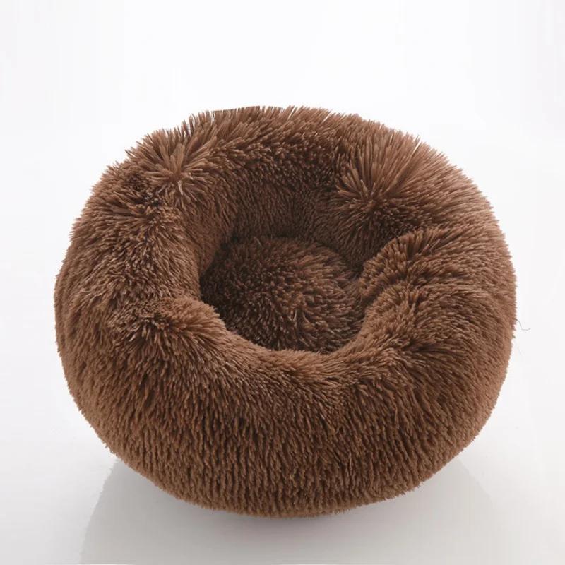 40-100cm Round Cat Bed Pet Bed Kennel Non-Slip Winter Warm Dog Kennel Sleeping Long Plush Soft Puppy Cushion Mat Cat Supplies
