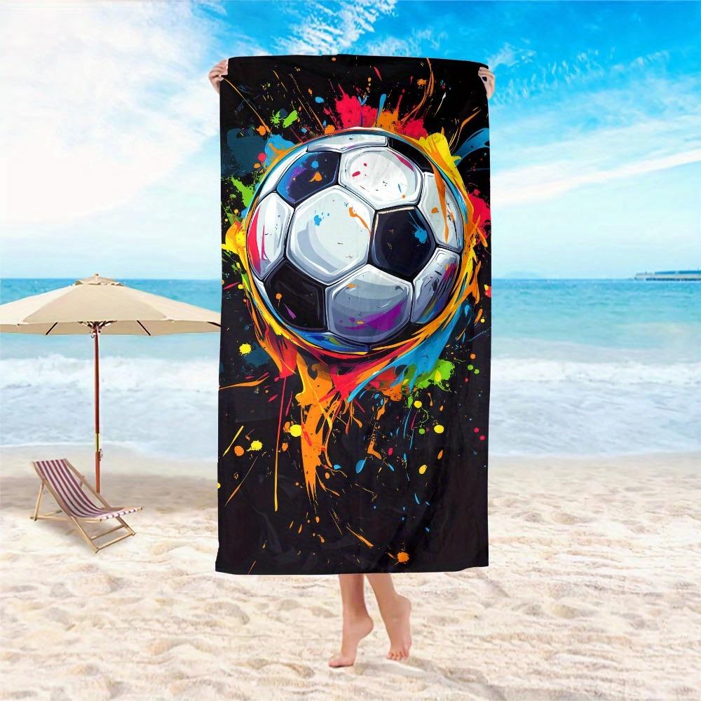 

World Soccer Celebration Beach Towel Colorful Splash Football Art Sand Free for Fans Outdoor Swimming Pool Party Gift W30*H60(CM)