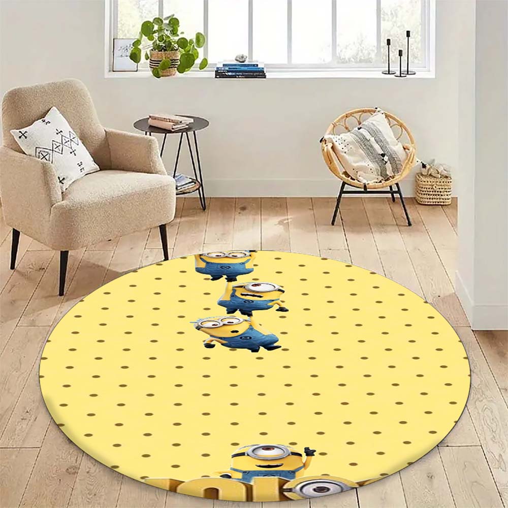 Hot Sale Minions Round Rug Cute Cartoon Theme Circular Floor Mat For Kids Boys Bedroom Dorm Playroom Home Decoration