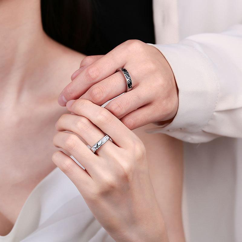Bird And Fish Couple Rings Fashion Niche Design Adjustable Open Ring Set For Men And Women Unique Trendy Jewelry Pair