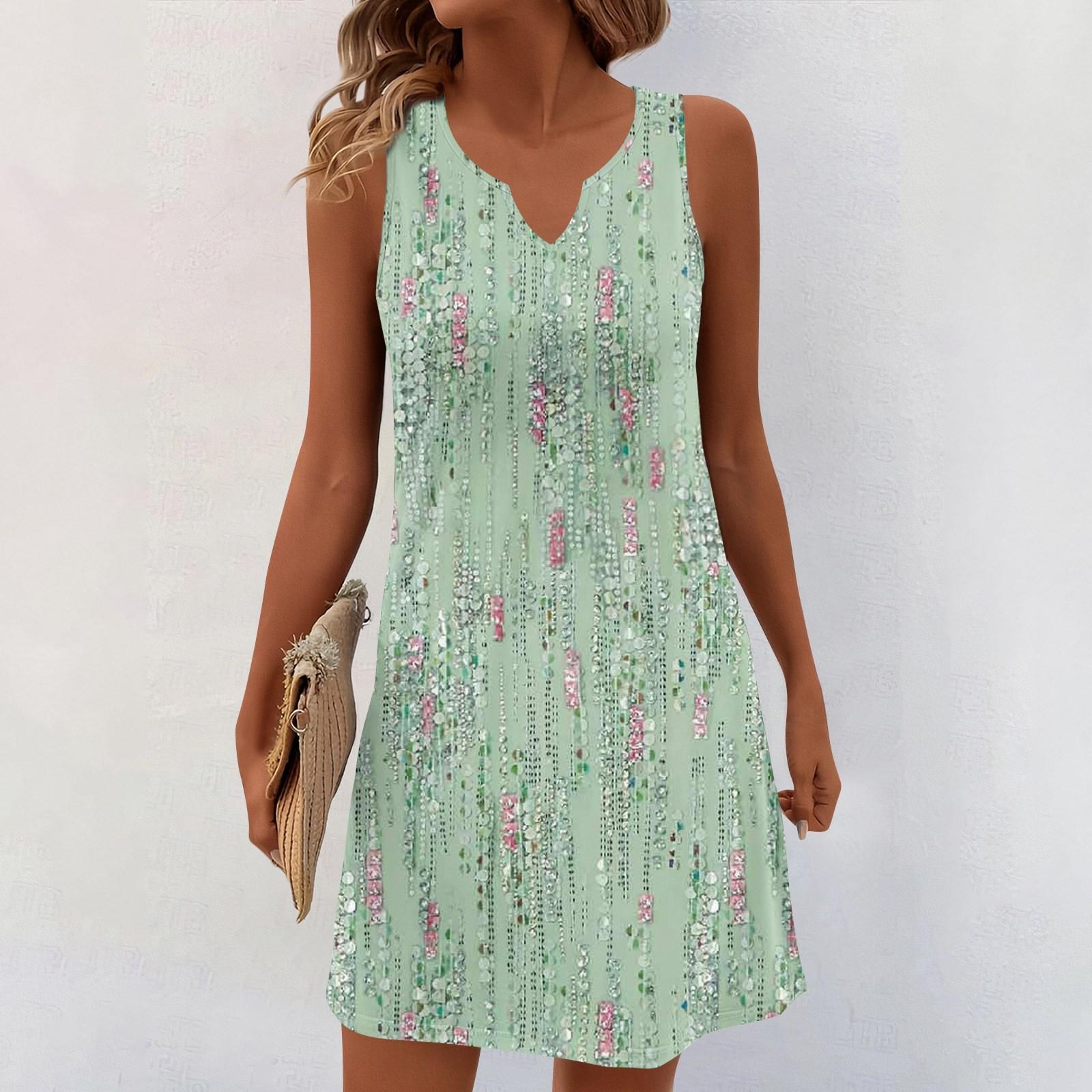 

Жіночі літні сукні з V-подібним вирізом і принтом без рукавів. Повсякденна сукня M