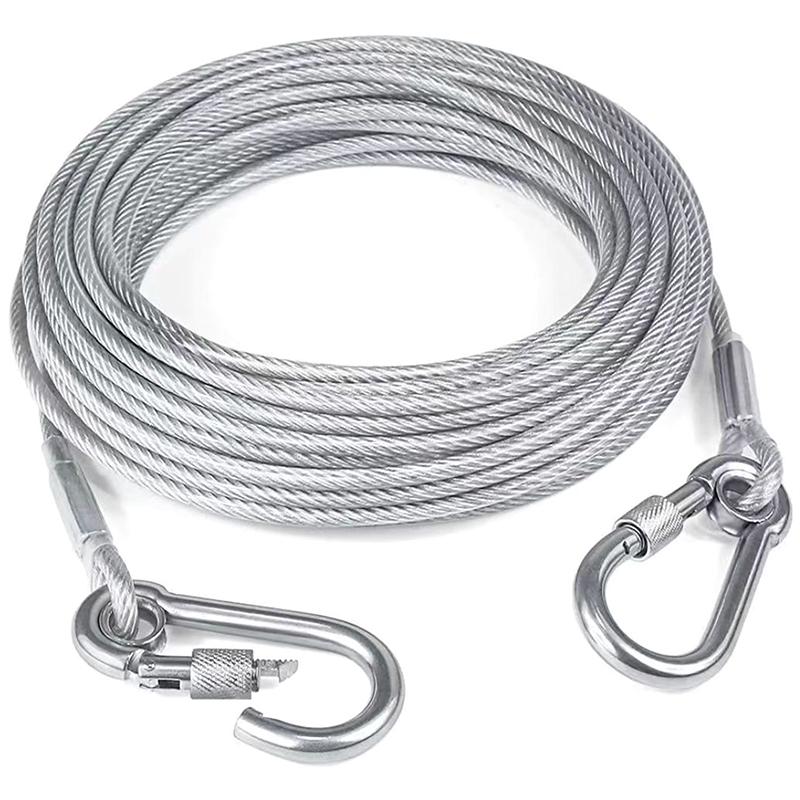 3-10M Double-Headed Dog Tie Out Cable Leash Raction Rope Metal Buckle Steel Wire Anti-Rust Training Collar Outdoor Dogs Strap