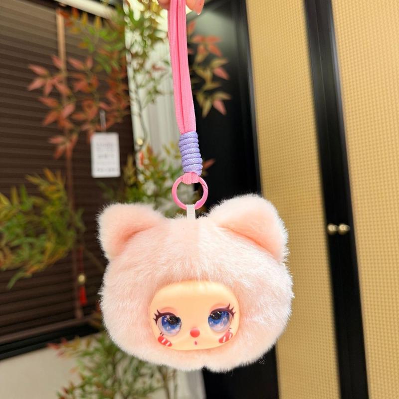 Lightweight Vinyl Face Plush Doll Keychain Cute Bag Pendant Trendy Girly Backpack Charm for Kids School Bag Decoration