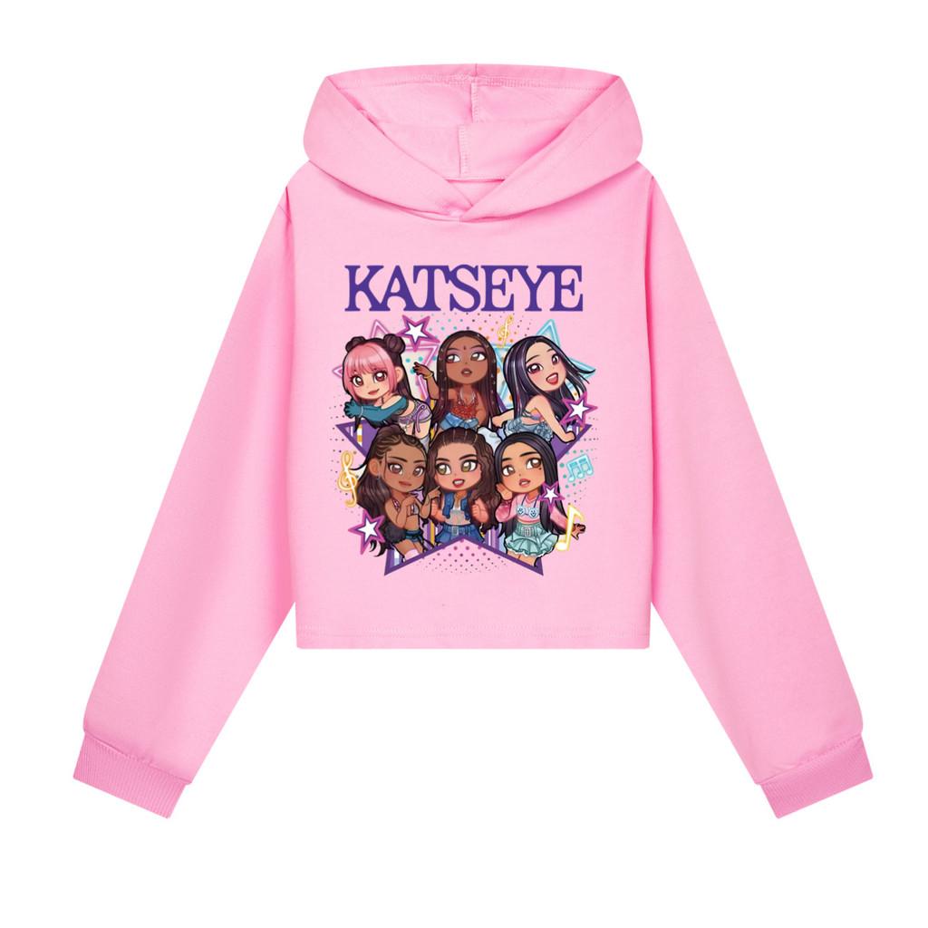 5301 Barn Flickor KATSEYE Tryckt Kort Stil Långärmade Huvtröjor