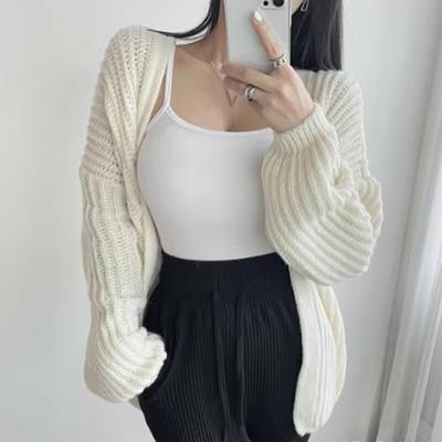 Vintage Loose Lantern Long Sleeve Knitted Cardigan Autumn And Winter Sweater Coat Lady Korean Chic Sweater Tops 29034