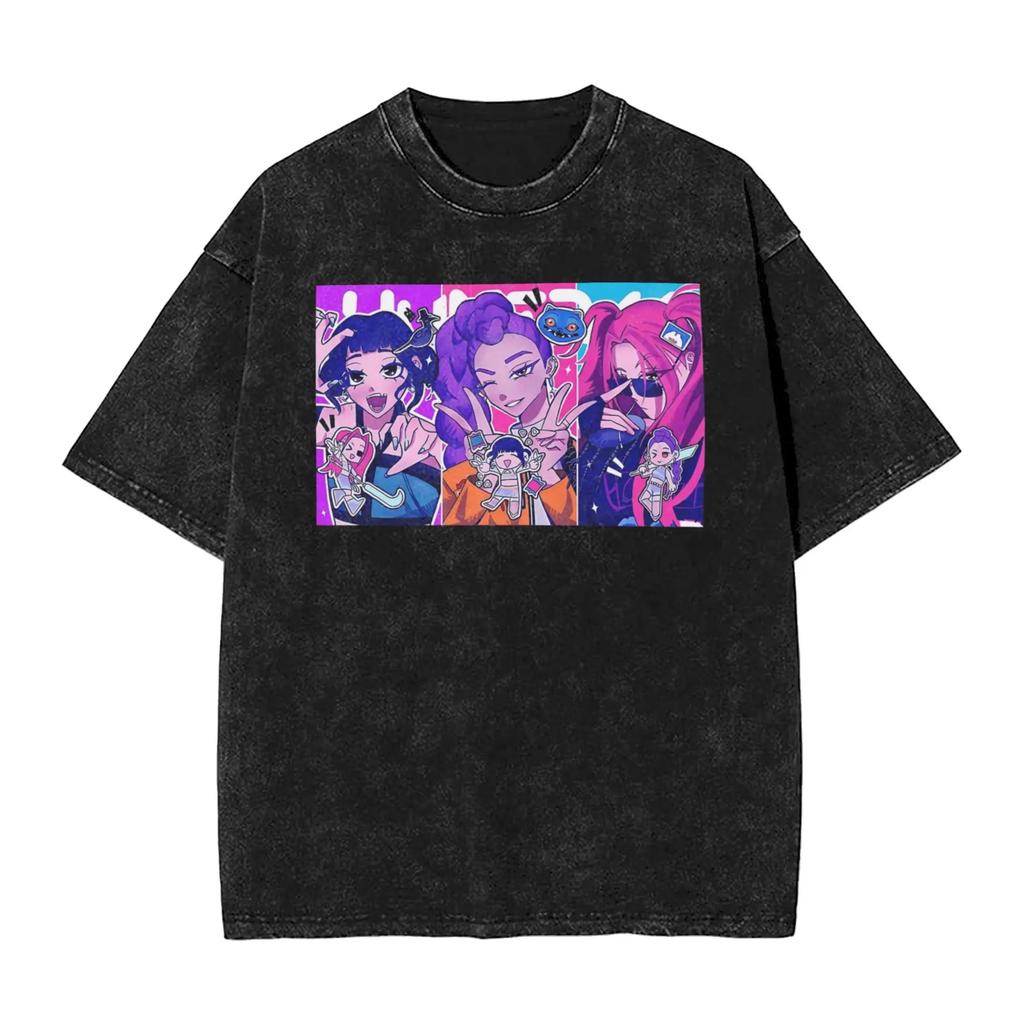 Huntrix Kpop Demon Hunters Mira Rumi  Zoey T Shirt Summer Washed T-Shirts Casual Hippie Tee Shirt for Men Print Top Tees 2025