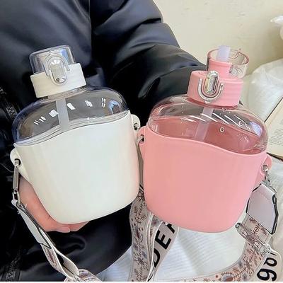 700ml Cute Water Bottle Big Belly With Straw Strap Creative Cup Portable Plastic Kids Girls Water Cup Drinkware Sport Outdoor