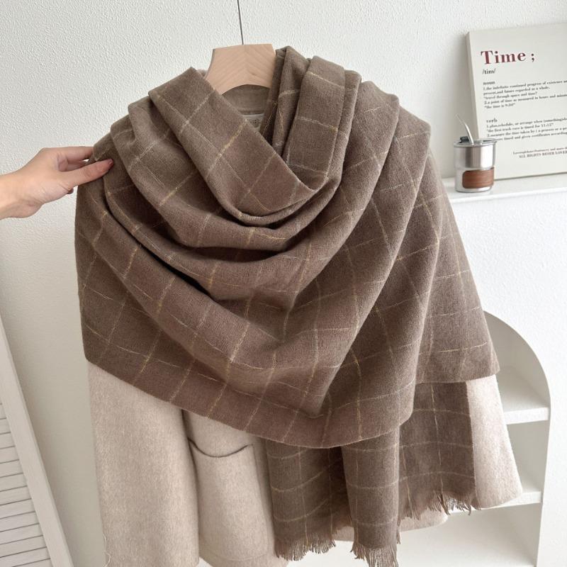 Super soft imitation cashmere checkered women's winter soft new scarf short beard warm simple versatile thickened shawl