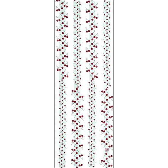 Sen no Anbo Tenugui "Cherry Cherry" - Hand-dyed 100% Cotton, Tokuoka Fabric, Made in Japan (35cm x 100cm) - Refreshing Stripes, Cute Early Summer