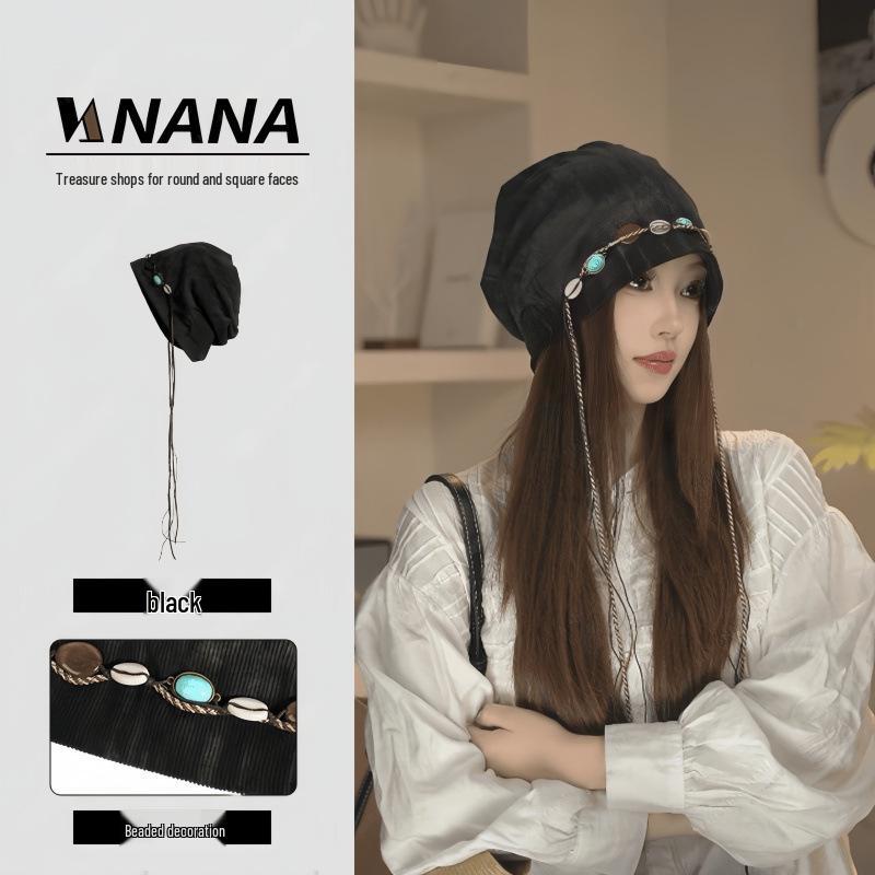 

Богемная шапка-бини без полей с кисточками в стиле тай-дай - этнический стиль для женщин (Осень зима) чёрный