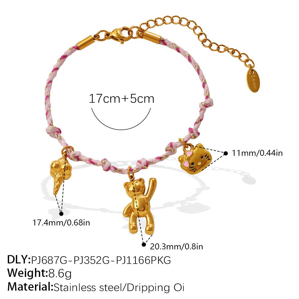 Pink rope bear strawberry necklace butterfly love diamond set sweet and cool niche neck chain bracelet set