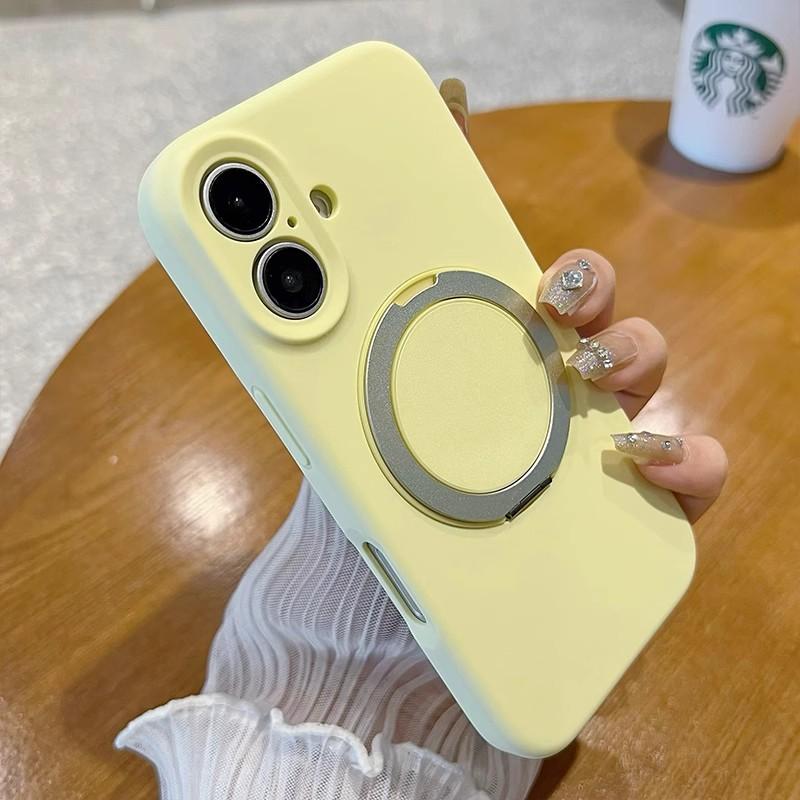 Apple 16pro Liquid Silicone Magnetic Suction Mobile Phone Case Rotating Bracket Suitable for IPhone15PRO Solid Color Protection Case