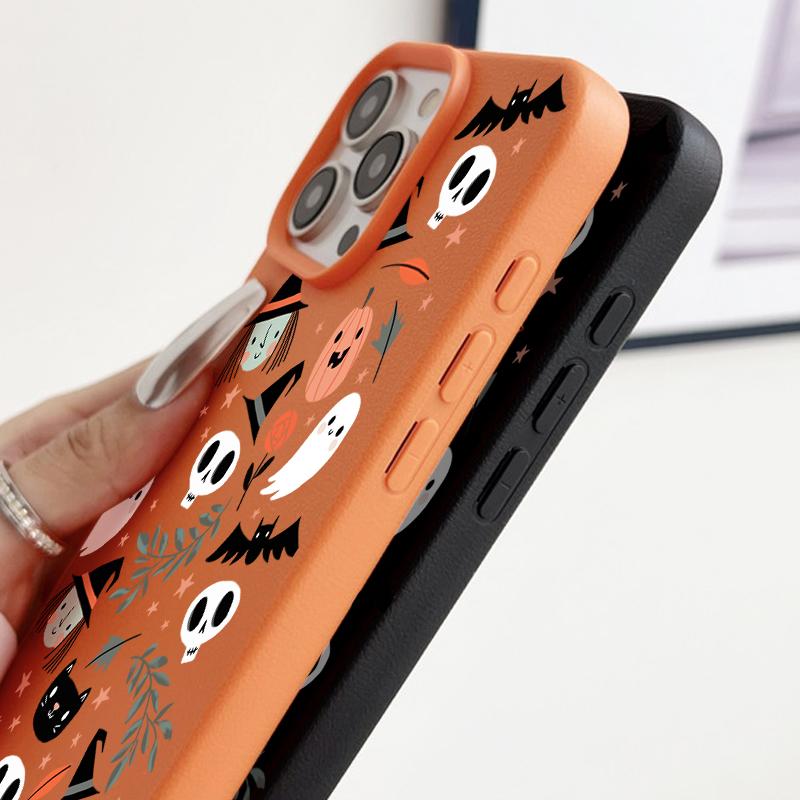 Ghost Witch Skulls Print Phone Case For iPhone 17 Pro Max Funda iPhone 16 Pro Max 15 14 13 12 11 16e Air Leather Texture Silicone Soft Cover