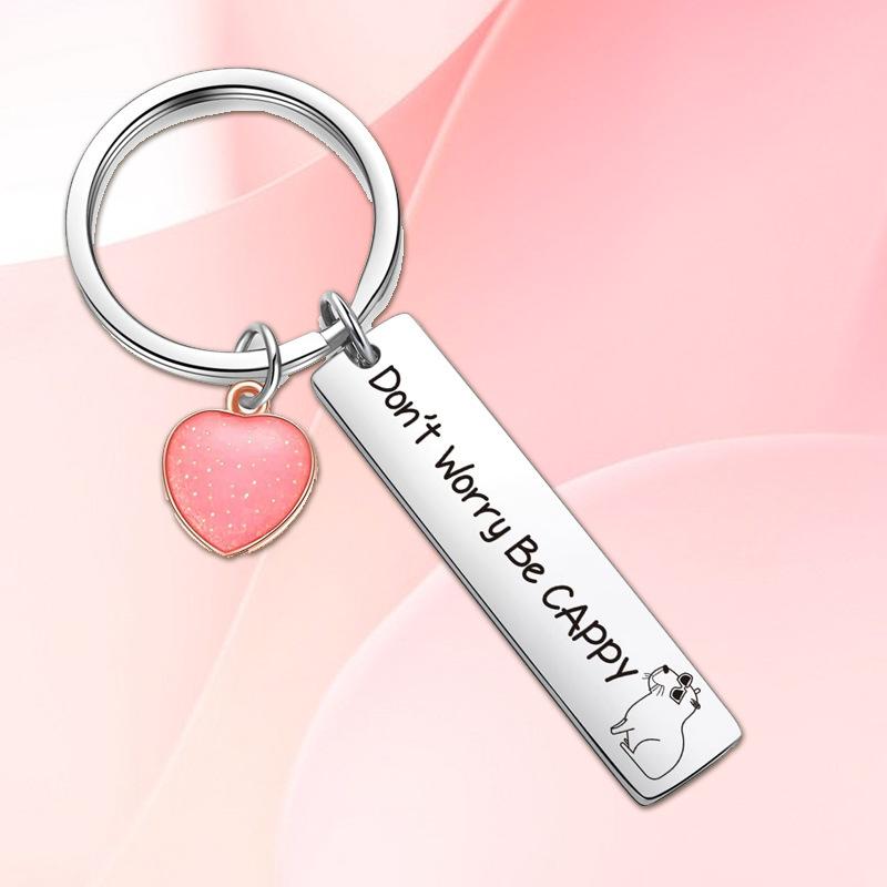 Love Capybara Stainless Steel Keychain Inspirational Encouraging Pendant Stylish Bag Charm Practical Gift for Children Friends