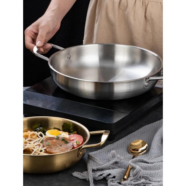 Stainless Steel Cookware Saucepan Dry Pots with Handle Home Cooking Paella Pan Seafood Rice Pot Picnic Snack Plates