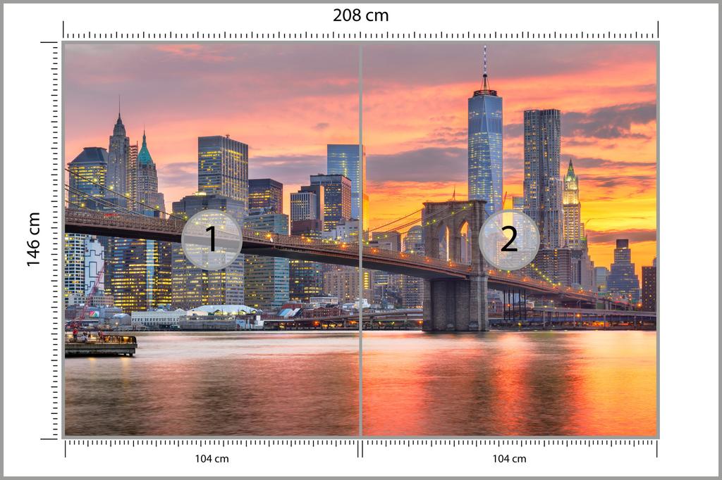 Photomural Lower Manhattan Skyline And Brooklyn Bridge Non-Woven 208x146