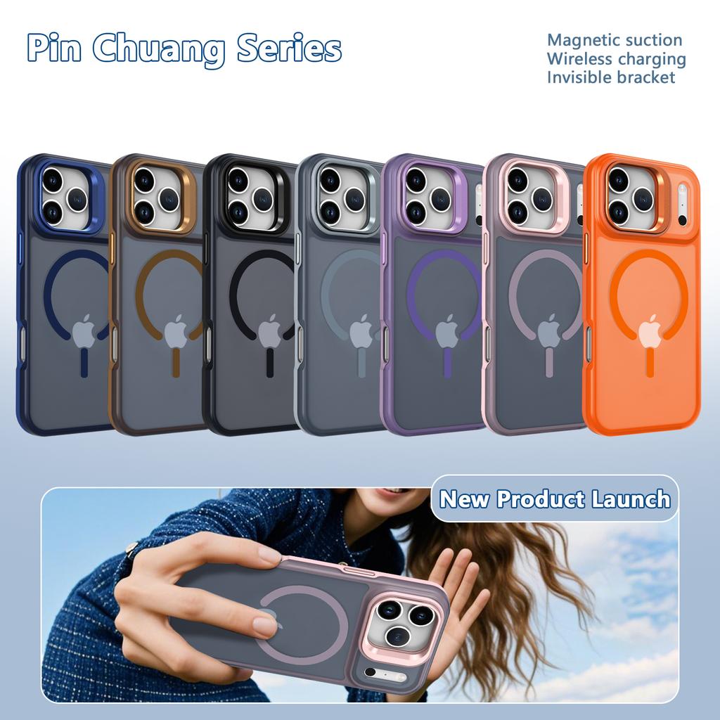 Nové Matné Průhledné Pouzdro na Telefon s Držákem, Nárazuvzdorné, Magnetické, Magsafe, pro Bezdrátové Nabíjení, pro iPhone 17 17Pro 17 Air 17 Pro Max