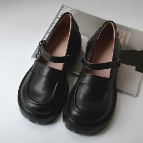 Fashion Leather Big Head Loose Flat Women's Shoes Platform Mary Jane Shoes Thick Soled Cow Leather Shoes
