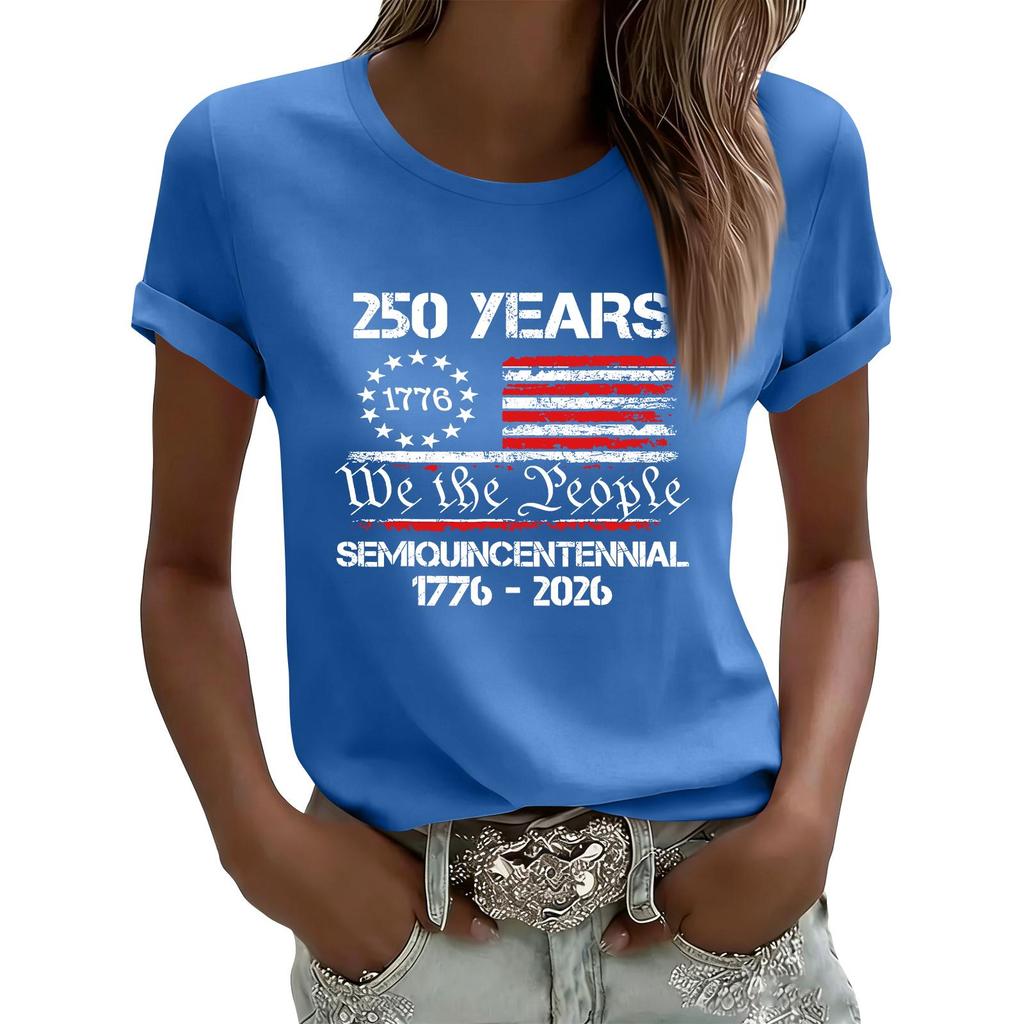 Dámské ležérní tištěné tričko s kulatým výstřihem, svetr s krátkým rukávem