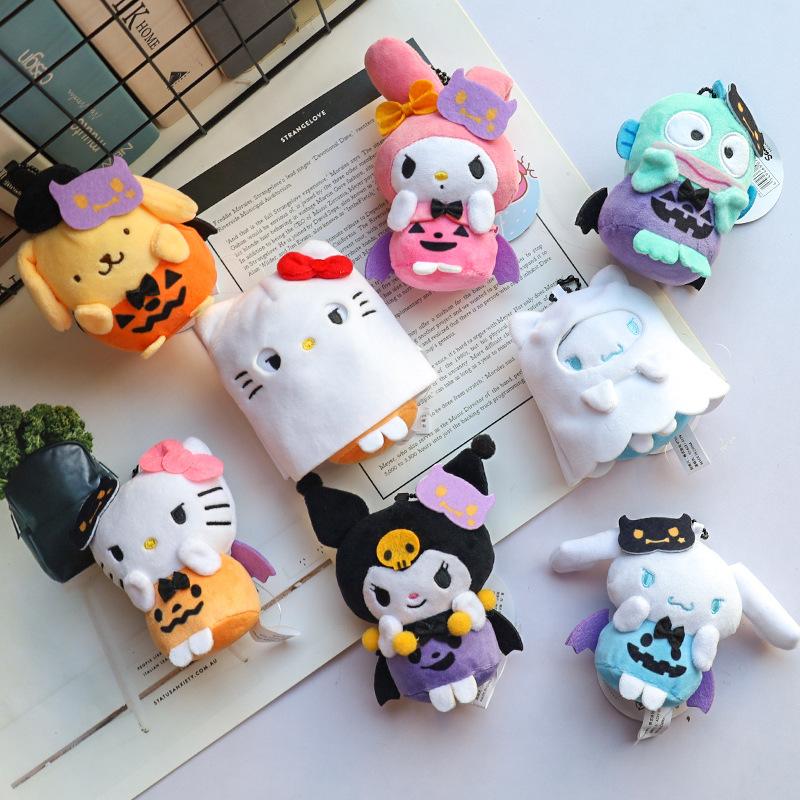Bambola di Hello Kitty per Halloween Cinnamoroll Kuromi Kawaii Peluche Fantasma Ciondolo Portachiavi Accessori per Borsa Regali di Compleanno Giocattoli di Halloween