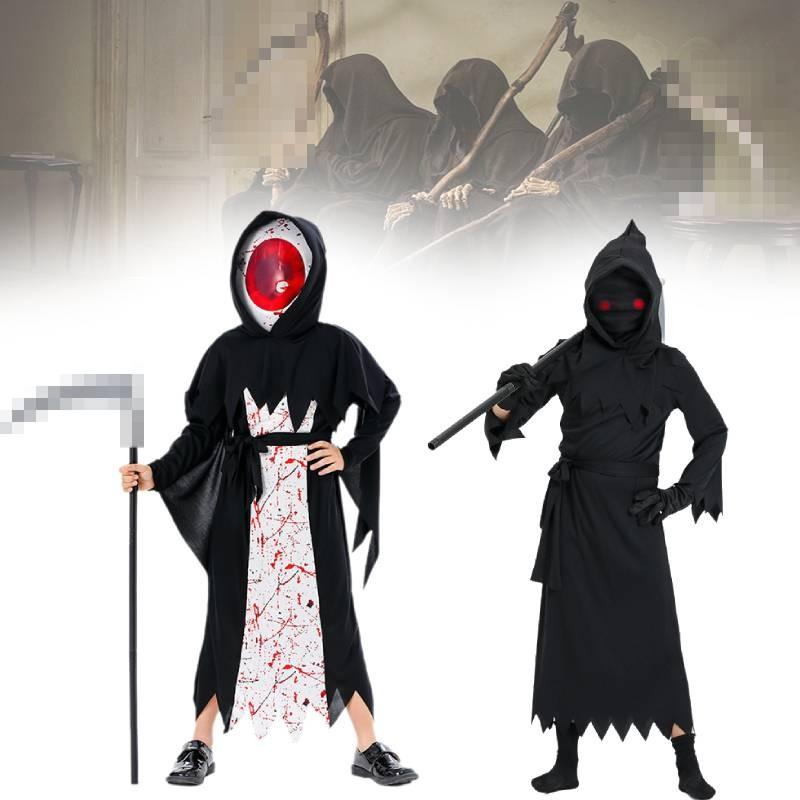 Grim Reaper Cosplay Costume Set Devil Death Performance Outfit Kids Halloween
