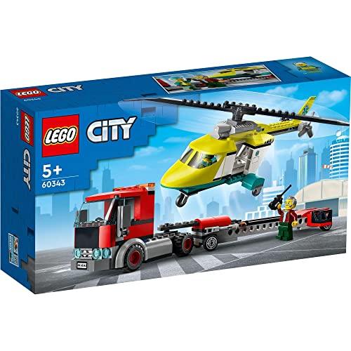 LEGO City Rescue Helicopter Transport Truck 60343, a toy block gift for boys and girls ages 5 and up.