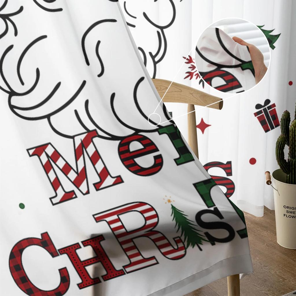 Christmas Santa Claus Sheer Curtains for Living Room Decoration Window Curtains Kitchen Tulle Voile Curtains