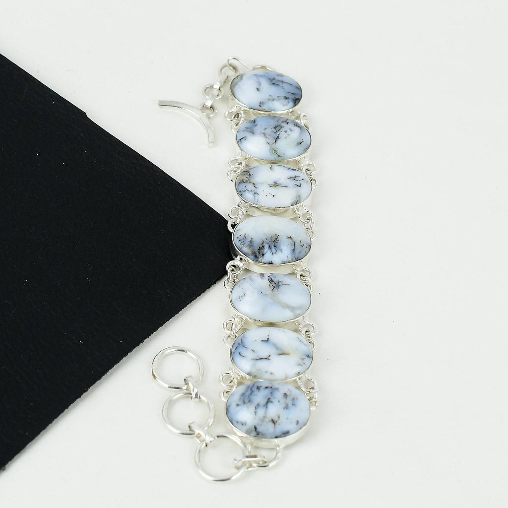 Natural Dendrite Opal Gemstone Handmade 925 Sterling Silver Bracelet, Dendrite Opal Racelet For Wife , Unisex Bracelet, Birthday Gifts