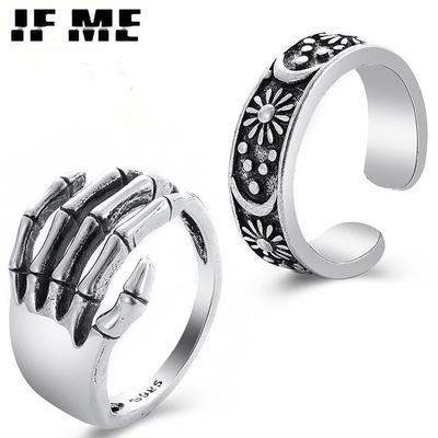 Srebrne pierścienie Sun Moon Alloy dla kobiet Trendy Para Kochanek Otwierający pierścień Prosty Okrągły Impreza Modna biżuteria