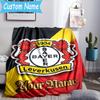 Custom Name Bayer Leverkusen Crest Flannel Blanket, Use for Birthday/Holiday Gift, Soft Blanket for Sofa/Bed/Camping/Office, Home Decor