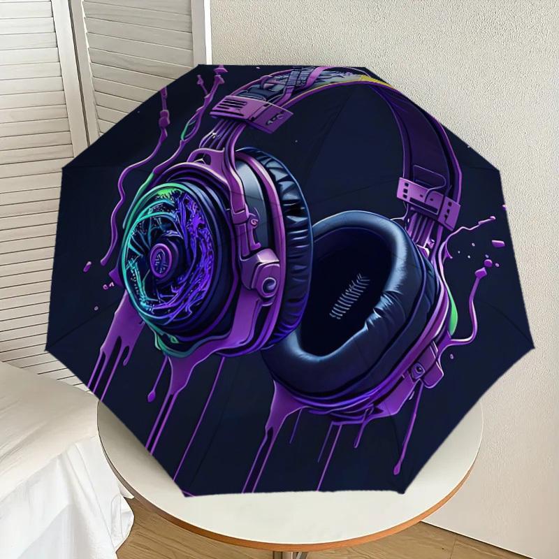 

1pc Gaming Headphones Neon Artwork Umbrella with Plastic Handle,Suitable for All Seasons Home Travel Outdoor UmbrellaDD524