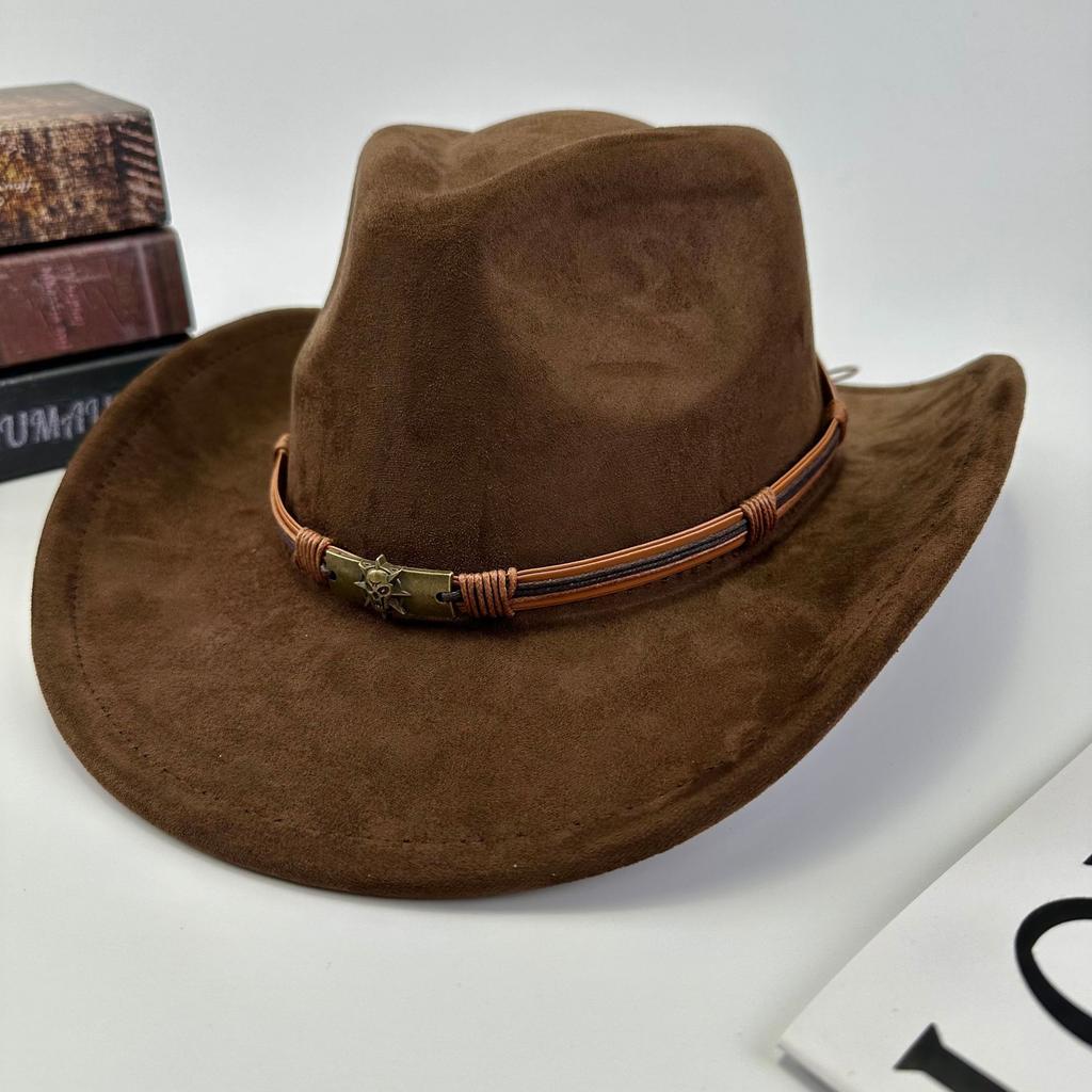 Western Cowboy Hat Women Woolen British Suede Belt Peach Heart Top Hat Felt Hat