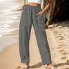 Women Autumn Winter Versatile Linen Blend Solid Color High-Waisted Pants with Pocket