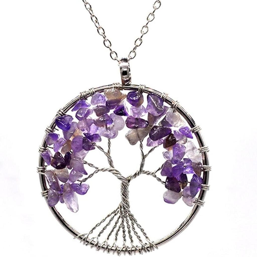 7-Color Natural Crystal Stone Tree of Life Pendant Necklace