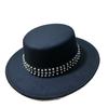 Autumn and Winter New French Pearl Flat Top Top Hat Female Hepburn Style Retro British Style Jazz Hat Woolen Sun Hat Tide