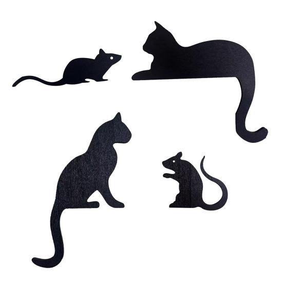 3/4Pcs Halloween Black Cat Decor Wooden Cat Silhouette Door Corner Decor Scary Family Home Party Hanging Sign Cutout Door Window Decoration