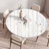 Wood Grain Round Tablecloth Fitted Table Cover with Elastic Edge Rustic Waterproof Table Protector